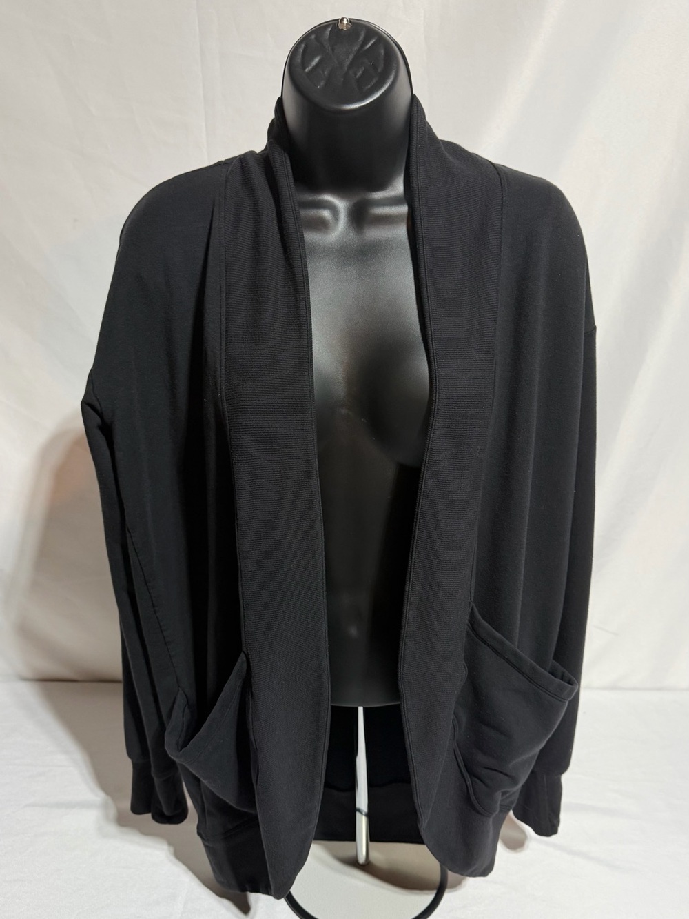 Athleta Girl Girls XXL/16 Open Front Cardigan Black Ribbed Pockets